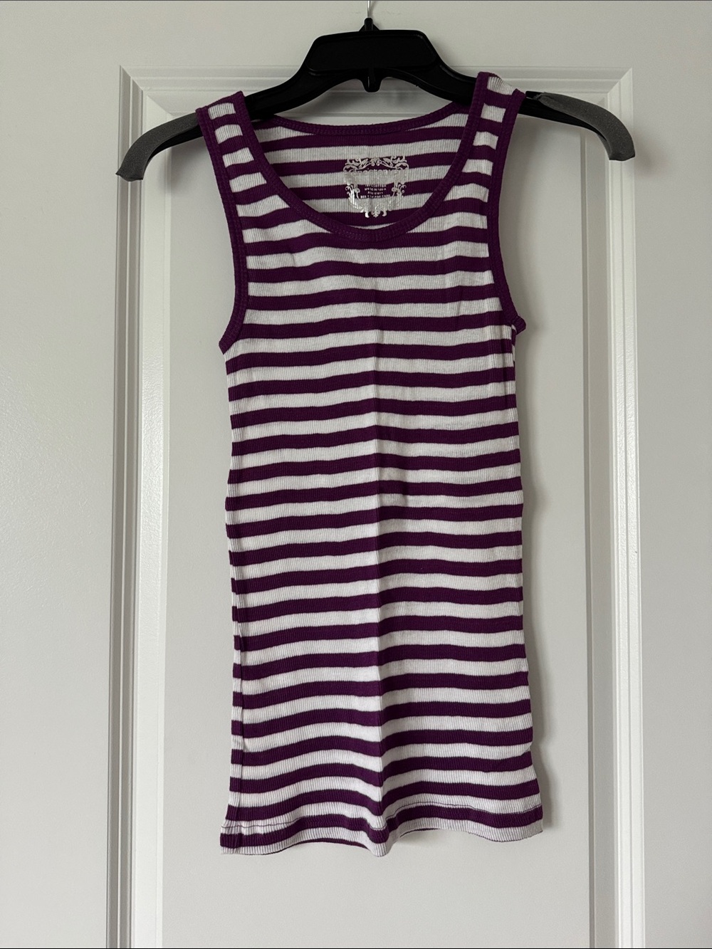 Juniors Medium Purple and White Striped Tank Top